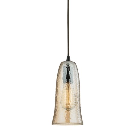 Elk Lighting Hammered Glss 1-Lght Mini Pndnt Oiled Brnz w/Amber-plted Hammered Glss 10431/1HAMP